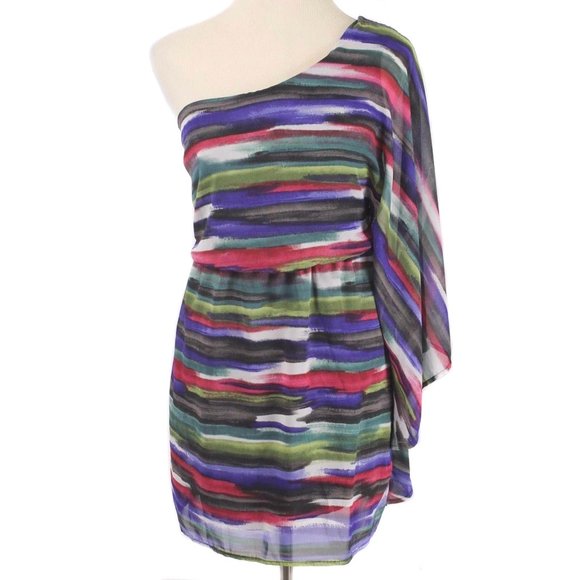 Fire Los Angeles Dresses & Skirts - FIRE LA Colorful Striped Chiffon 1 Shoulder Dress Women's Size Medium